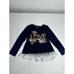 Tommy Bahama Girl's Love Sequins Long Sleeve Top in Navy Blue Size S 5/6